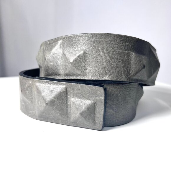 RONALD PINEAU Studded Gray Leather Belt with Snap Closure, Made in France main image 4
